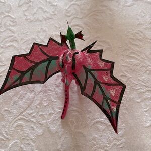 Handmade Mexican Wooden Pink Flying Dinosaur Dragon with wings